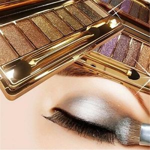  make me up עיניים    9 Colors Shimmer Eyeshadow Eye Shadow Palette & Makeup Cosmetic Beauty Brush Set