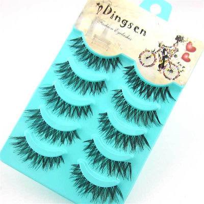  make me up עיניים    5Pairs Natural Messy Cross Eye Lashes Makeup Long Soft Black False Eyelashes